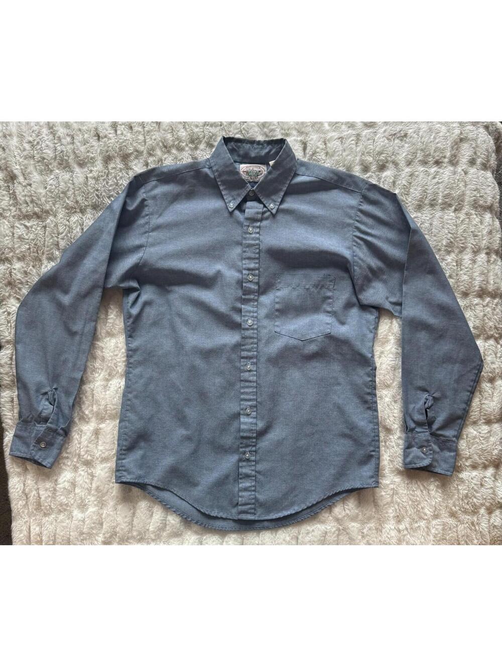 University Oxford Mens Large Blue Button Down Shirt Long Sleeve Cotton Classic F
